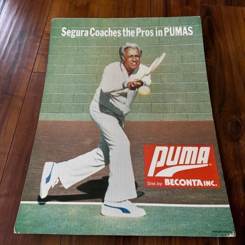 Original 1970s Pancho Segura Tennis Puma Cardboard Sign 18" X 24"